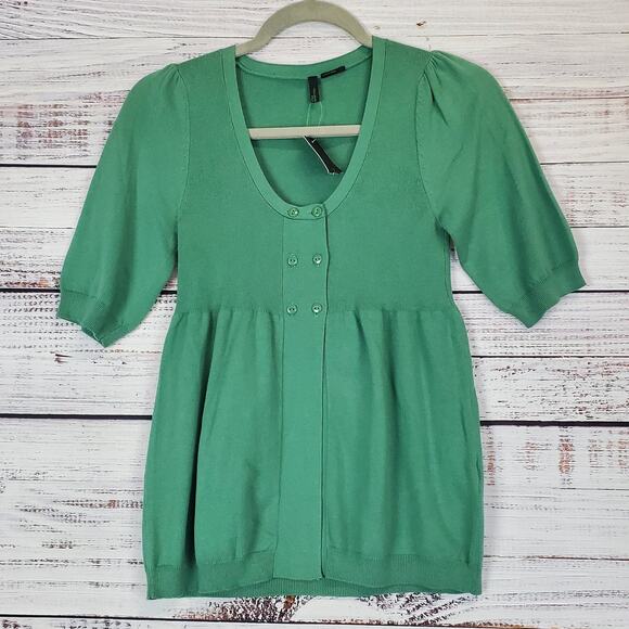 Stile Benetton Short Sleeve Top M Garden Green Scoop Flounce Peasant Sweater NWT - Picture 1 of 11